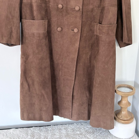 Vintage HERRERO Y RODERO Suede Leather Long Coat Button Sz L 60s 70s Barcelona - Picture 5 of 15